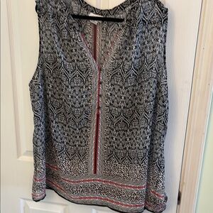 Liz Claiborne Black and Gray Mandarin Collar Blouse